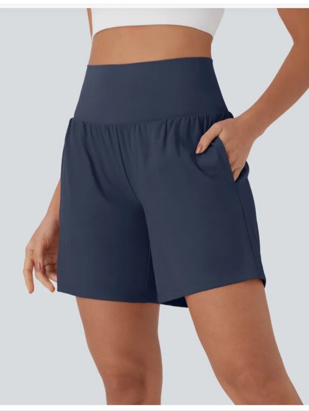 HALARA Navy Super High-Waisted Athletic Shorts with Side Pockets